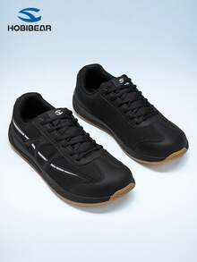 HOBIBEAR Comfortable Sports Shoes For All Seasons, Men's Athletic Shoes, Breathable Casual Sneakers, Rubber Sole, Lace-Up Design, Suitable For Various Occasions, Classic Style, Suitable For Business And Streetwear, White And Blue - Black - View 1