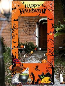 1pc Happy Halloween Photo Backdrop, Ghost Pumpkin Ghost Bat Pattern Banner, Halloween Party Supplies, Halloween Hanging Decoration, Scary Halloween Photography Props, Haunted House Decoration, Trick Or Treat Decoration, Halloween Gift, Party Gift, Photography Studio Props, Halloween Home Decor, Room Decoration, Christmas Decoration, 2027 New Year Party Decoration, New Year Gift, Winter Decoration - Halloween Pumpkin - View 6