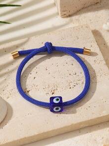 1 pièce Bracelet en corde tressée réglable avec cube œil maléfique pour femmes, bracelets de protection porte-bonheur colorés, bijoux bohèmes d'été de plage, cadeau de fête - Multicolore - Voir 4