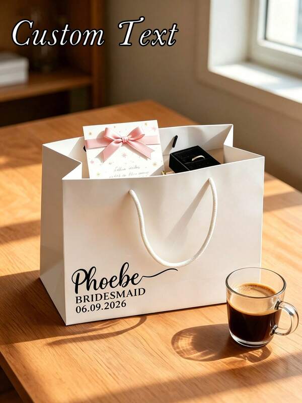 1 pieza Bolsa de regalo personalizada, Bolsa de regalo de cumpleaños personalizada, Bolsa de regalo de dama de honor de boda personalizada, Bolsa de regalo de cumpleaños con nombre personalizable, Bolsa de regalo de aniversario, Bolsa de regalo de despedida de soltera - Diseño plegable de fondo ancho, Bolsa de compras plegable y ligera, Diseño de asa resistente, Reutilizable - Adecuada para embalaje de regalos de cumpleaños, Bolsa de almacenamiento creativa para regalos de Navidad y Halloween, Regalo de agradecimiento - Embalaje de regalo de cumpleaños elegante, Para tu amada