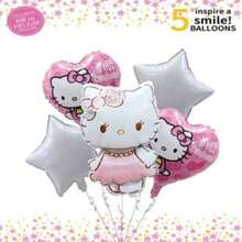Cute Pink & White Foil Balloon Set, Star-Shaped Cartoon KT Cat Print Handheld Mylar Balloon Set, Birthday Party, Baby Shower, Kids Party, Photo Booth Decoration - As Shown In the Figure - View 7
