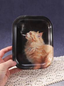 1pc Rolling Tray With Cigar Cat Pattern, Excellent Cigarette Rolling Tool, Ideal Holiday Gift - Print - View 7