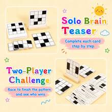 Kinder Holzpuzzle Spielzeug Muster-Matching Spiel, Schwarz-Weiß Mosaik Bauklötze Brettspiel mit Referenzkarte, Logik-Denken Training Tischspielzeug, 3+ Jahre alt Eltern-Kind Interaktives Spielzeug, geeignet für Jungen und Mädchen Reise Spielzeug Geschenk - Verschiedenfarbig - Übersicht 9