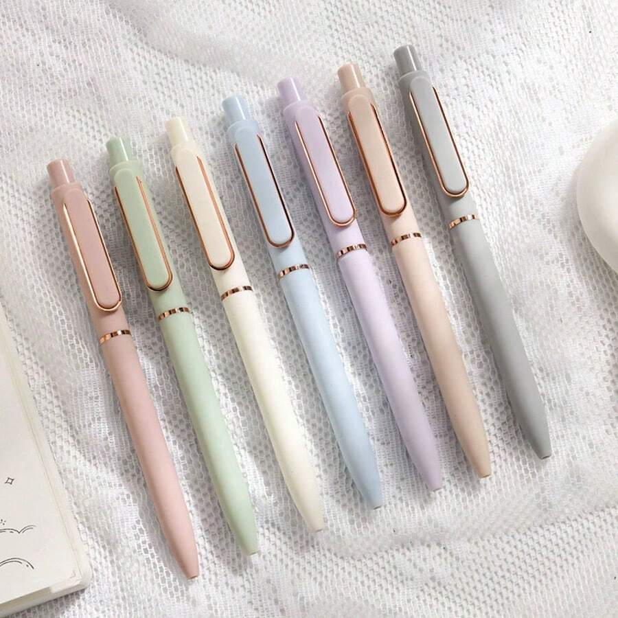 12pcs Morandi Color Block Carbon Ink Retractable Gel Pens, 0.5mm Bullet Tip Quick-Dry Signing Pens (2 Random Pens + 10 Replacement Refills) - Sets - View 1