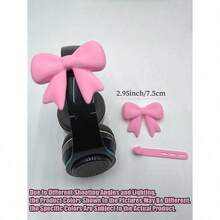 2pcs Pink Bow Decor Earphone Accessories, Cute Printed Bow Fashionable Earphone Attachments, Christmas Gift For Gamer Girls - Pink/2pcs - View 4