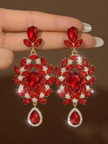 1 Pair Water Drop Style Bridal Women's Fashion Crystal Earrings, Luxury Ear Jewelry, Suitable For High-End Evening Gowns And Weddings - Silver Green 574-3 - View 9