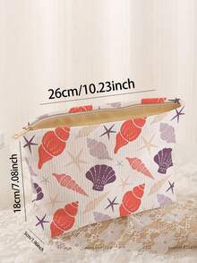 1pc Portable Cosmetic Storage Bag Ocean Series Shell & Starfish Pattern Double-Sided Printed Travel Zipper Makeup Bag Multi-Function Toiletry Organizer - Multicolor - View 3