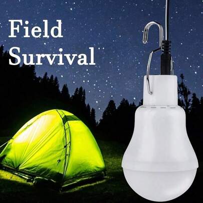 Solar Powered LED Outdoor Bulb With Solar Panel, Rechargeable Hanging Garden Camping Light