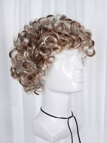 Peruca Afro Encaracolada Sintética com 2 Cores Opcionais para Homens e Escuro Sólido e Marrom com Mechas Loiro Platina, Curta e Fofa Estilo Explosão, para Festa Disco de Feriado, Fantasia Retrô de Cosplay, Carnaval, Uso Diário e Halloween - Multicolorido - Visão 6