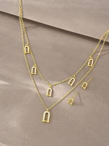 Brincos de Ouro 18k, Colar de Zircônia de Cobre, Conjunto Elegante de Luxo de Alta Qualidade, Adequado para Uso Diário, Encontros, Festas e Presentes - Dourado - Visão 1