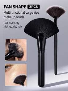 2pcs Soft Bristle Fan Brush Set, Large Powder Brush, Makeup Setting Brush, Multi-Function Small Mask Brush, Facial Care Tool - Black - View 2