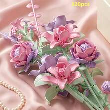 320片混款積木花束套裝，蓮花、玫瑰、山茶花永恆積木花組裝玩具，情人節DIY手工浪漫禮物，家居裝飾，萬聖節/聖誕節禮物 - 彩色 - 查看 1