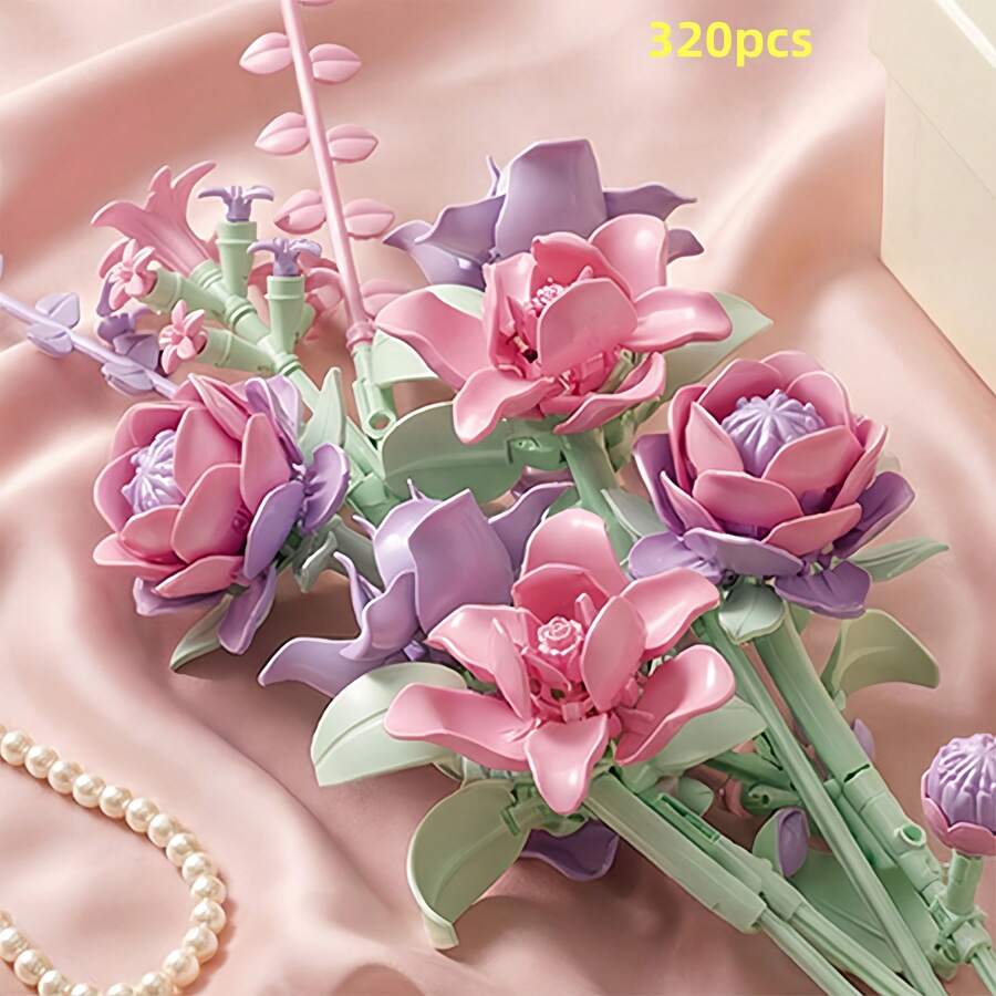 320片混款積木花束套裝,蓮花、玫瑰、山茶花永恆積木花組裝玩具,情人節DIY手工浪漫禮物,家居裝飾,萬聖節/聖誕節禮物 - 彩色 - 查看 1