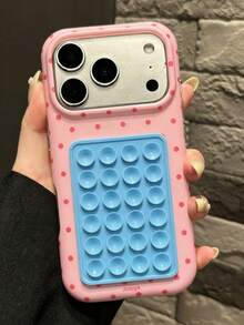 Creative Full Screen Polka Dot Color Block Bracket Silicone Sucker Suction Phone Case Compatible With IPhone 17 Pro Max 17 Pro 16 Pro Max 14 15 Pro Max 13 12 Pro 14 Plus 17 Air 11 Cute Soft Anti Fall Protective Cover - Rose Red Polka Dots - View 1