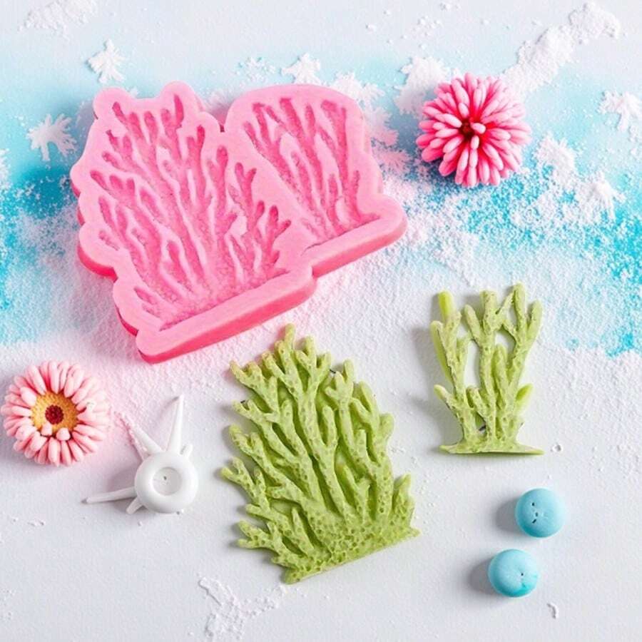 1pc Ocean Series Seaweed Silicone Mold, Shooting Decorative Props, Handmade Art Crafts, Gypsum, Holiday Candle Ornaments, Simple Demolding, Reusable Silicone Mold, Non Food Contact - Pink - View 1