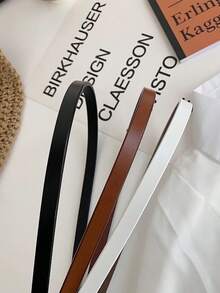 1pc Women's Minimalist Elegant Metal Buckle Leather Belt, Artistic Thin Waist Chain, Fashionable Tie-Up No-Buckle Design, Elegant Dress Decoration, Student And Youth Decorative Belt, Korean Style, Suitable For Summer, Campus, Autumn, Daily Wear And Halloween - Multicolor - View 3