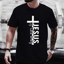 1 Stück, lustiges T-Shirt mit Jesus-Aufdruck für Männer, übergroße minimalistische T-Shirts mit Jesus-Grafik für Frauen, Tops, Hip-Hop-Streetwear, Sommeroutfit für Männer - Schwarz - Übersicht 1