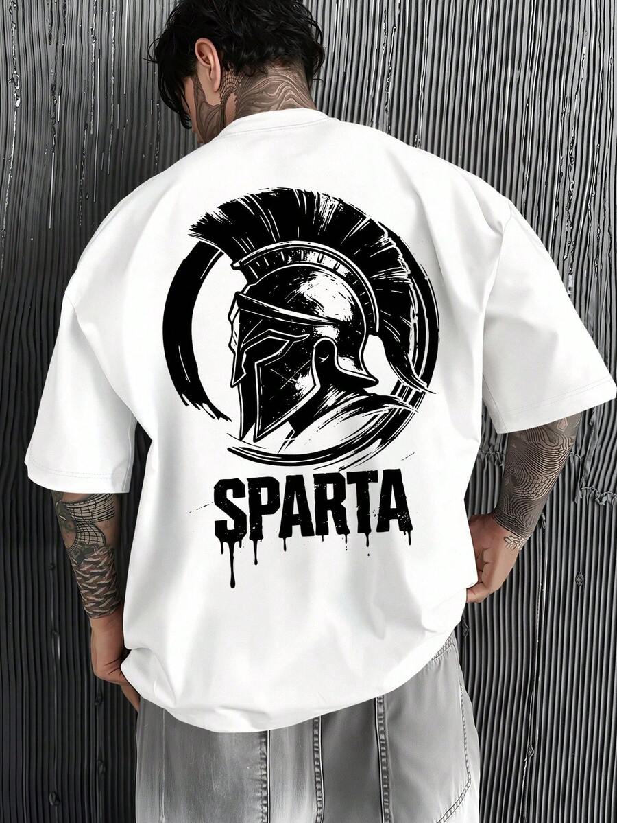 T-shirt Street Spartan Warrior Spirit Knight Helm-Muster - Un Must-Have pour Hommes, Chemise à la Mode - Blanc - Voir 1