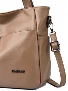 Authentic Brand Soft PU Leather Handbag Women's Luxury Designer Shoulder Crossbody Tote Bag - Khaki - View 8