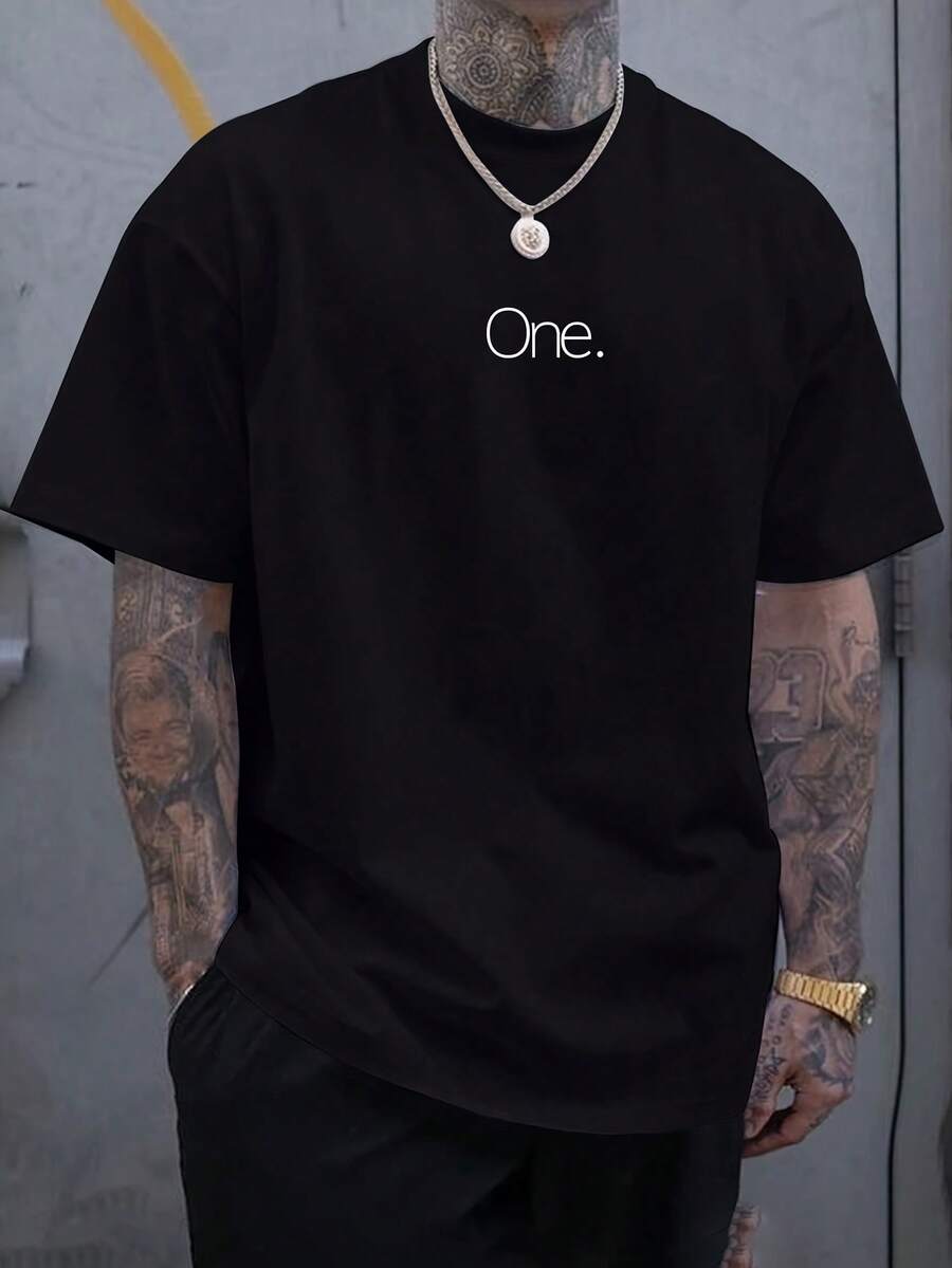 Men's Plus Size Casual Short Sleeve T Shirt - Geometric Pattern Round Neck,Breathable Fabric,Machine Washable,Comfortable Summer Tops Suitable For Out - 黑色 - 查看 1