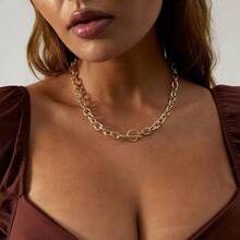 Edelstahl wasserdicht farbbeständig Gold/Silber Mode minimalistisch OT-Verschluss Kette Halskette geeignet für den täglichen Gebrauch von Frauen - OT O-Kette - Übersicht 4