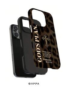 GIIPPA 1件棕色豹紋搭配金色英文字母與十字圖案設計手機殼，適用於Phone 17 Pro Max，相容於Phone 16 Pro Max、15 Pro Max、14 Pro Max，韓系高端時尚趣味手機殼，相容於11/12/13/14/15/16 Pro Max Plus，優雅設計適合男女使用，聖誕節、情人節、復活節、婚禮季與生日送給女友的完美禮物！ - 彩色 - 查看 2
