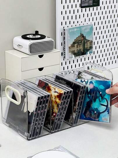 1/2 قطعة حامل أقراص CD شفاف، رف عرض DVD/CD، صندوق تخزين أقراص CD. حامل تخزين أسطوانات الفينيل. صناديق أقراص CD قياسية لتخزين وتنظيم رف الوسائط. فاصل ملفات بلاستيكي للمكتب للأوراق والكتب والمستندات والمجلات. ديكور الطاولة