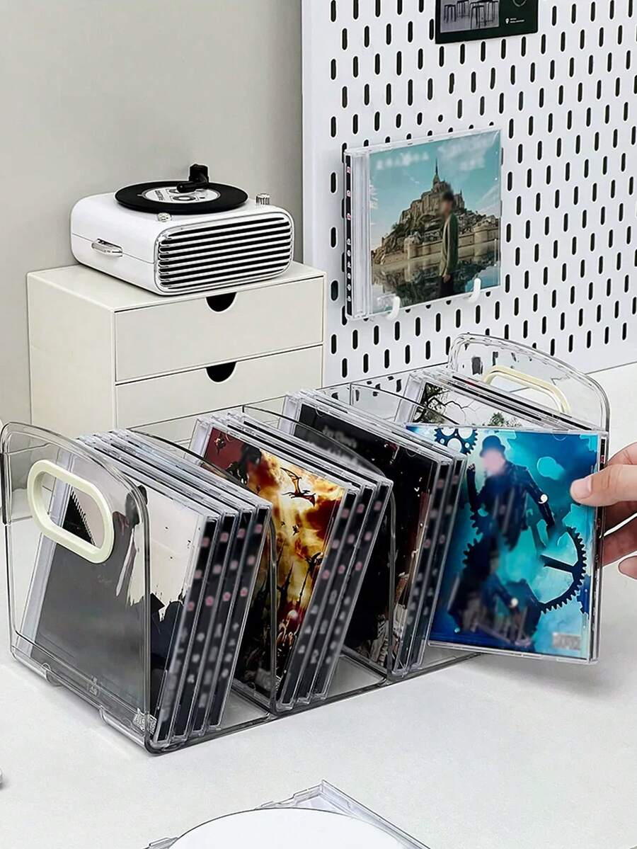 1/2pcs Clear CD Holder, DVD/CD Display Rack, CD Storage Box. Vinyl Record Storage Stand. Standard CD Cases For Media Shelf Storage And Organization. Desktop Plastic File Divider For Papers, Book, Document, Magazines Organizer. Table Decor - Transparent - View 1