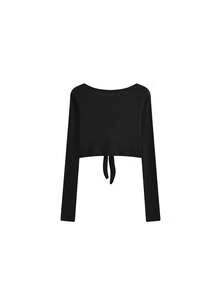 Korean Style New Bow Tie Lace-Up Long Sleeve Loose Cardigan - Black - View 4