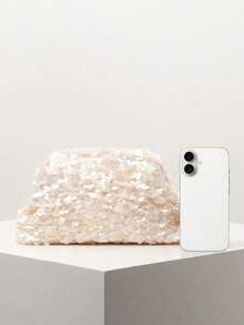 Fashion Sequins, Clouds Wrinkled Clutch Bags, Niche Exquisite Versatile, Romantic Daily Retro Suitable For Dinner Parties, Afternoon Tea And So On. - White - View 7