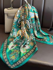 1pc 65*65cm Coffee Brown Ornate Full Floral Paisley Print Satin Imitation Silk Scarf Thin Multi-Use Scarf For Neck/Shawl/Waist All Seasons Daily Party - Multicolor - View 7
