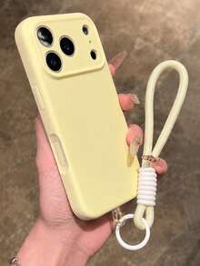 VRNOEI 1件裝 磨砂極簡掛繩手機殼，適用 17 Air 16 15 14 13 12 Pro Max Plus，高品質柔軟觸感防震保護殼，軟背設計，相機保護，吸震防摔 - 乳黃 - 查看 2