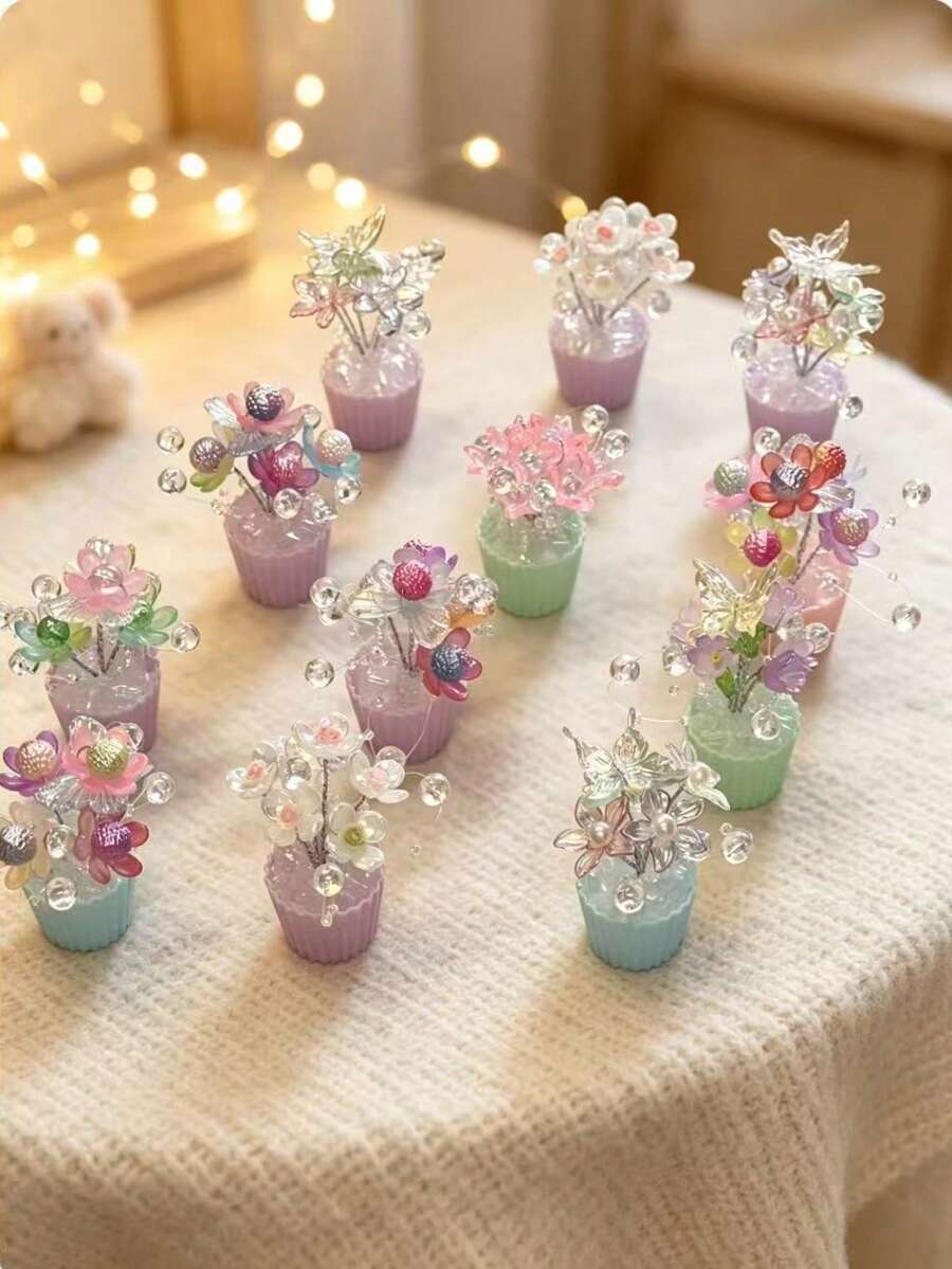 熱銷手工串珠花卉桌面擺飾,少女風水晶花盆裝飾,創意家居臥室辦公室桌面療癒小裝飾,極具吸引力手工藝禮品,迷你花卉組合擺件,可愛風格桌面裝飾,生日禮物兒童禮物節日紀念品,夢幻串珠花卉擺飾,北歐奢華房間氛圍裝飾擺件 - 多色 - 查看 1