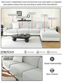 1pc Stretch Sofa Cover, Non-Slip Full Coverage Sofa Seat Cushion, Suitable For All Seasons, Fabric Sofa Slipcover, Machine Washable, Dust-Proof, Pet-Friendly, Decorative Sofa Protector, Adjustable For Corner Sofa, Bedroom, Office, Living Room 1/2/3/4 Seater - Light Grey - View 11