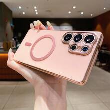 1pc Solid Color Magnetic Electroplated Phone Case Compatible With Android Series [International Version, Non-Local Version] A56/A55 5G, A35/A15/S26U, Fits Devices... - Pink - View 1