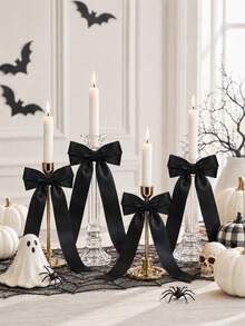 1件/4件裝黑色緞面蠟燭蝴蝶結，萬聖節哥德風長緞帶蝴蝶結，秋季陰森晚餐桌壁爐窗戶派對裝飾，暗黑女巫復古節日中心裝飾禮品，恐怖迷季節性婚禮餐飲居家桌面造型裝飾 - 彩色 - 查看 12