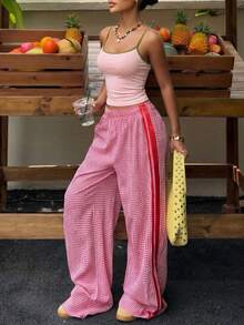 DOUCIU Hot Girl Block Color Spaghetti Strap Tank Top Sexy Slim Daily Streetwear - Pink - View 4