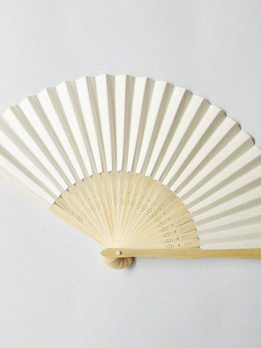 1pc Vintage Folding Bamboo Fan, Dance Fan With White Decoration, Handheld Fan - Multicolor - View 1