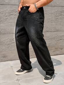 Men's Fashion Rhinestone Non-Stretch Denim Jeans - Black - View 5