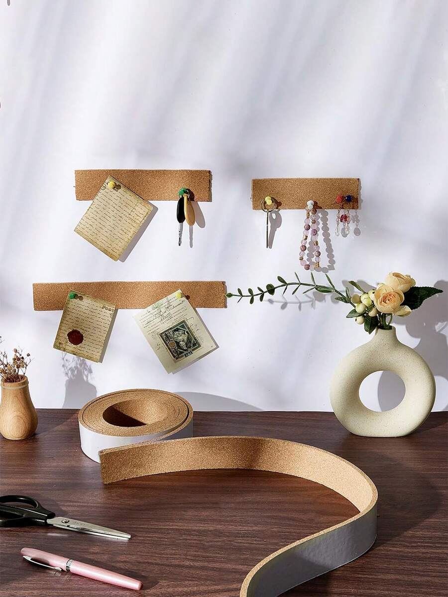 1/2pcs Self-Adhesive Cork Bulletin Board Strips, Composite Wood Backing, Suitable For Shelves, Storage Racks And Organizers, Natural Brown Cork Board, Suitable For Home And Office Storage, Cork Board, Pin Board, Vision Board - Multicolor - View 1