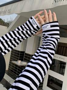 1 Pair Stripe Loose Arm Protection Sunscreen Ice Silk Gloves Driving Protection Ice Sleeves Summer Cool Sleeve, Women's Sun Protection Arm Sleeves Loose Fit For Cycling And Golf - Multicolor - View 7
