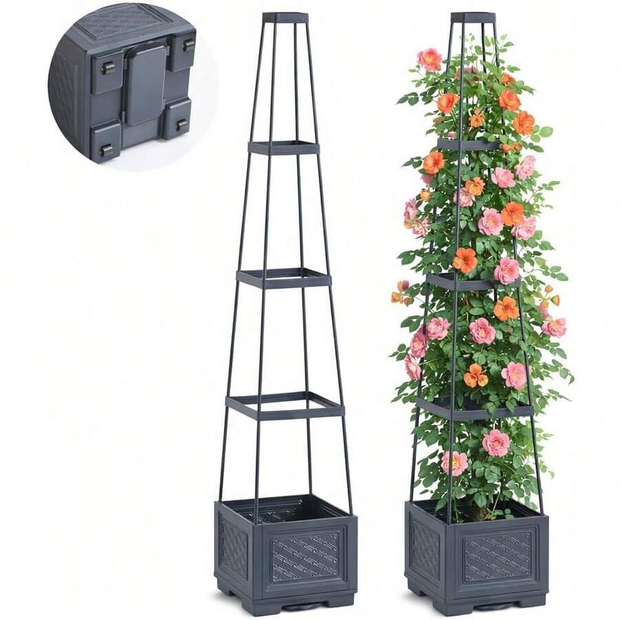 Osgevei 2PCS Raised Garden Bed Rolling Tomato Planter With Trellis, 57" Self-Watering Tomato Cage Planters Box For Climbing Plants Vegetable Flower Patio Garden Balcony Outdoor &Amp; Indoor (With Wheels) - 2 Pack With Wheels 4 Tiered - View 1