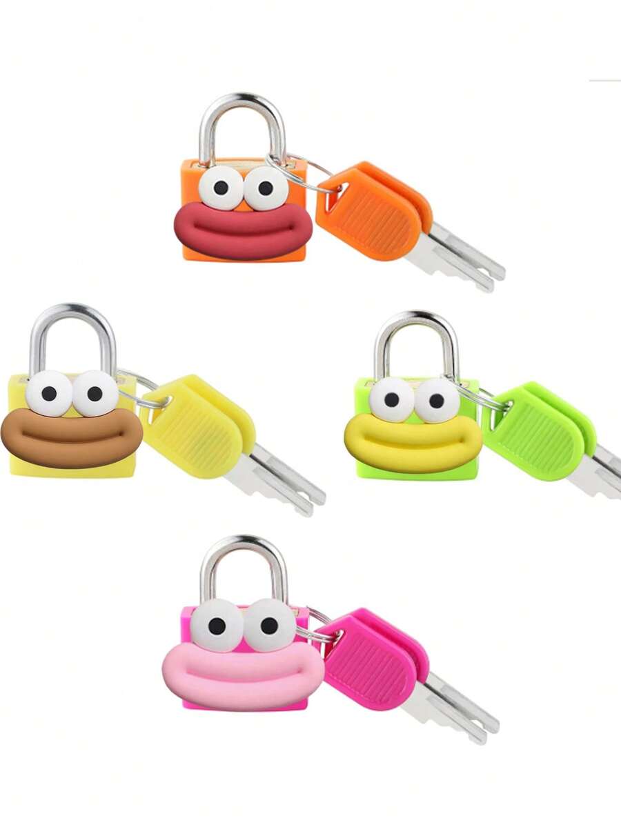 Sausage Lips Pattern Luggage Lock, Small Bag Padlock With Key, Copper Core Plastic Shell (Sausage Lips Pattern For Easy Matching), Compact And Sturdy, Suitable For Suitcases, Backpacks, Boxes, Laptop Bags, Graduation Season, Back To School Season Gifts, Teacher's Day, Back To School Essentials, Travel - Multicolor - View 1