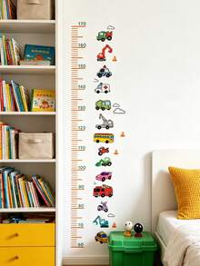Baby Height Chart Wall Sticker With Construction Truck Growth Chart - Removable Children's Room Decor, Height Measurement Sticker Suitable For Nursery And Toddler Boys, Self-Adhesive Educational Car Theme Sticker - Multicolor - View 3