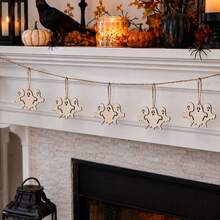 5pcs Triple Ghost Hollow Hanging Flag Garland, Halloween Autumn Harvest Thanksgiving Horror Farmhouse Country Style, Fireplace Window Front Door Wall Party Eerie Autumn Holiday Porch Living Room Indoor Seasonal Decor Hanging Ornament Gift - Multicolor 3 - View 11