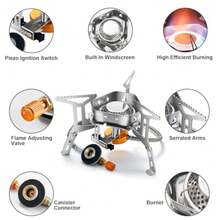 Windproof Camp Stove Camping Gas Stove With Fuel Canister Adapter, Piezo Ignition, Carry Case, Portable Collapsible Stove Burner For Outdoor Backpacking Hiking And Picnic - 3500瓦 - 查看 6