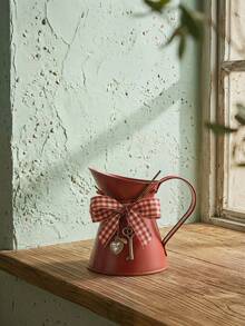 Rust-Proof Iron Flower Pot, Vintage Galvanized Red And White Farmhouse Style Planter With Spotted Finish, Square Bow And Heart-Shaped Key Pendant, Suitable For Entryway, Kitchen And Shelf Indoor Decoration, Perfect Holiday Gift For Plant And Home Decor Enthusiasts - Multiple Styles - View 5
