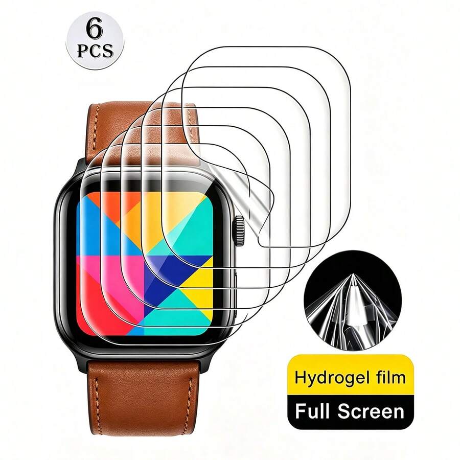 6片裝水凝膠螢幕保護膜,適用於 Apple S7/S8/S9/S10/S11 及其他系列手錶 40mm/41mm/42mm/46mm 全螢幕 - 無色 - 查看 1