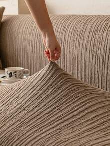 1pc 3D Sofa Cover, Multi-Functional Full Coverage Sofa Slipcover, Solid Color Geometric Pattern Design Sofa Protector, Holiday Decor Sofa Cover, High Elasticity All-In-One Sofa Cover, Suitable For All Seasons - Brown - View 8