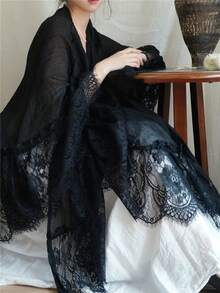 1pc Bohemian Style Solid Color Semi-Sheer Wavy Lace Trim Shawl Cover Up - Multicolor - View 5